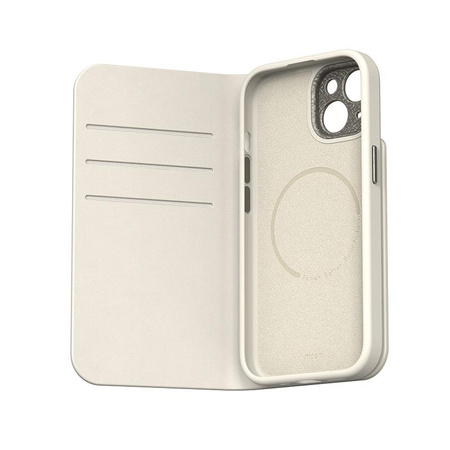 Moshi Overture MagSafe - Étui 3-en-1 en cuir avec coque rabattable iPhone 15 (Eggnog White)