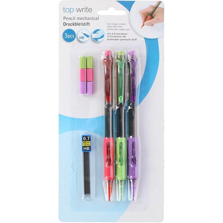 Topwrite - Set de porte-mines avec plumes interchangeables + gommes 10 pièces