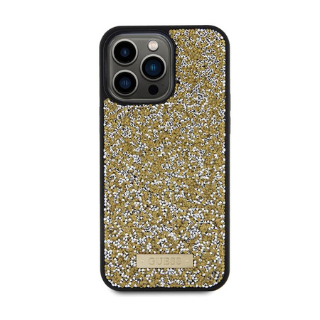 Guess Rhinestone Metal Logo - pouzdro pro iPhone 15 Pro (žluté)