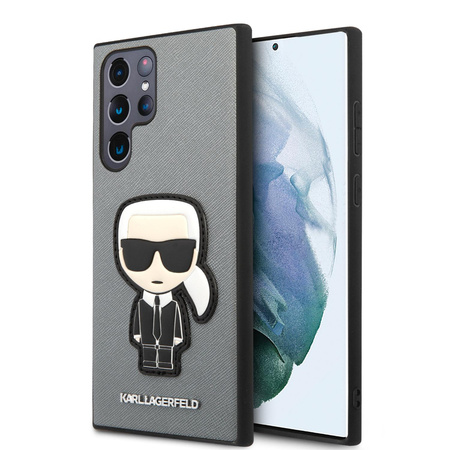 Karl Lagerfeld Saffiano Ikonik Patch - pouzdro pro Samsung Galaxy S22 Ultra (stříbrné)