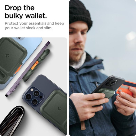 Spigen Lock Fit MagSafe - Portefeuille magnétique (vert militaire)