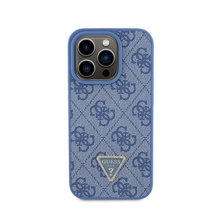 Guess Leder 4G Triangle Strass - iPhone 15 Pro Tasche (blau)