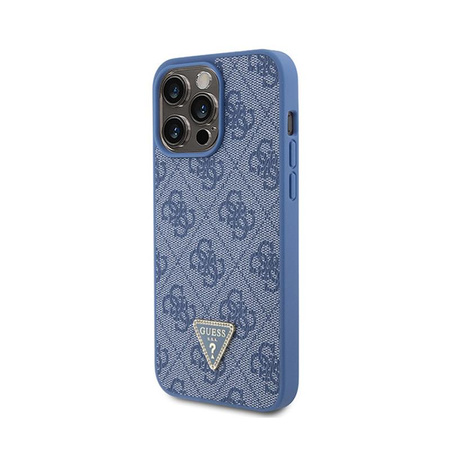 Kožené pouzdro Guess 4G Triangle Strass - iPhone 15 Pro Max (modré)