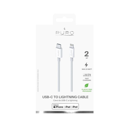 Puro Plain - Propojovací kabel USB-C na Lightning MFi 2 m (bílý)