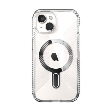 Speck Presidio Perfect-Clear Grip ClickLock & Magsafe - Coque pour iPhone 15 (Transparente / Finition chromée / Argent Serein)