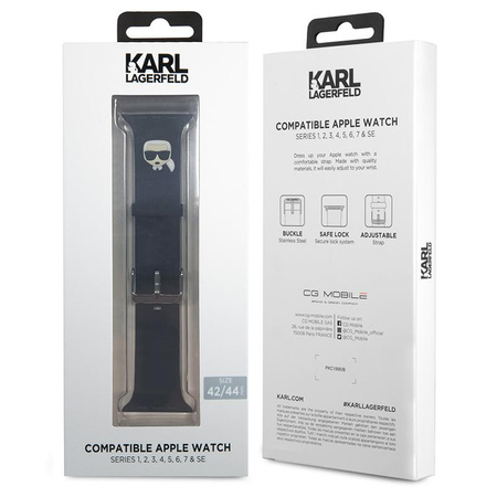 Karl Lagerfeld szilikon Karl Head - szíj Apple Watch 42/44/45 mm-es órához (fekete)