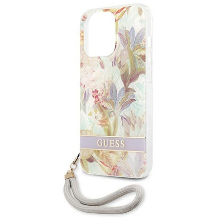 Guess Flower Cord - Case with Lanyard iPhone 13 Pro Max (Purple)