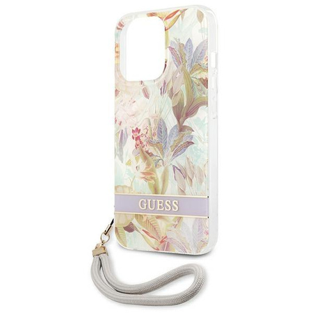 Guess Flower Cord - Case with Lanyard iPhone 13 Pro (Purple)