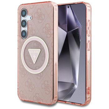Guess 4G Glitter Triangle Buttons MagSafe - étui pour Samsung Galaxy S25 (rose)