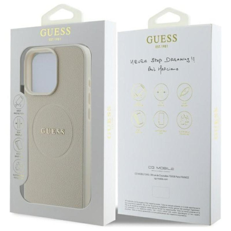Pouzdro Guess Grained Ring MagSafe - iPhone 16 Pro Max (béžové)