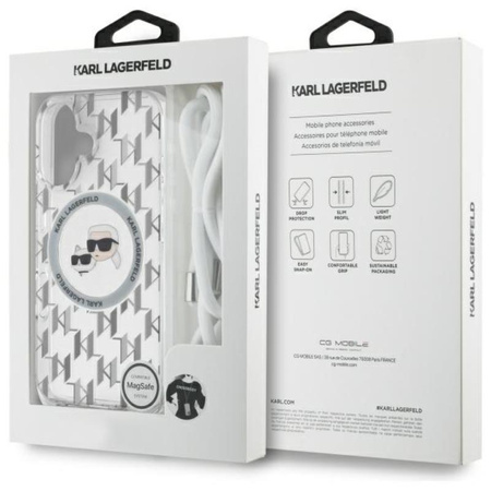 Karl Lagerfeld IML Crossbody Monogram Karl & Choupette Head MagSafe - pouzdro na iPhone 16 (průhledné)