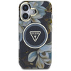 Guess Glitter Flowers Triangle Buttons MagSafe - Tasche für iPhone 16 (schwarz)