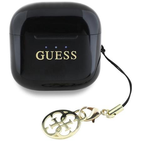 Guess fényes hatású nyomtatott klasszikus logó és báj - TWS Bluetooth fejhallgató + töltőtáska (fekete)