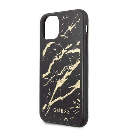 Guess Marble Glass Gold Glitter - pouzdro pro iPhone 11 (černé)