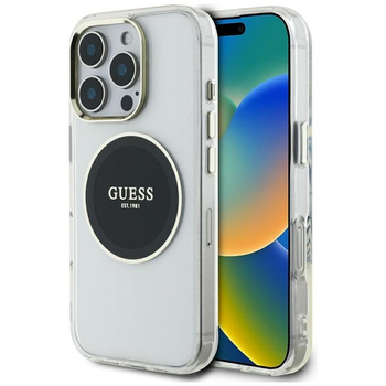 Guess IML Metal Coloured Circle Classic Logo MagSafe - pouzdro pro iPhone 16 Pro (černé)