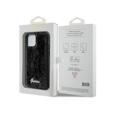 Guess Sequin Script Metal - pouzdro pro iPhone 12 / iPhone 12 Pro (černé)