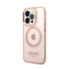 Guess Gold Outline Transluzent MagSafe - Hülle für iPhone 14 Pro (Pink)