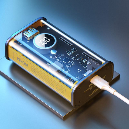 WEKOME WP-345 Vanguard Series - Power bank 10000 mAh Fast Charging with built-in USB-C & Lightning PD 20W cable + QC 22.5W (Yellow)