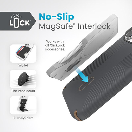 Speck Presidio2 Grip ClickLock & MagSafe - iPhone 15 Pro Tasche (Holzkohle Grau / Cool Bronze)