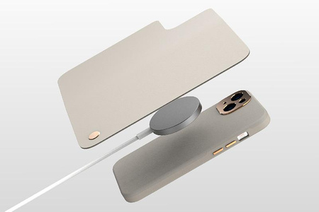 Moshi Overture MagSafe - kožené flipové pouzdro 3 v 1 pro iPhone 14 Plus (Serene Gray)