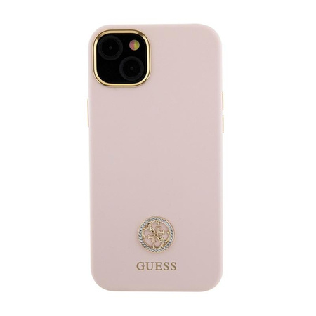 Guess Silicone Logo Strass 4G - Coque iPhone 15 (rose)