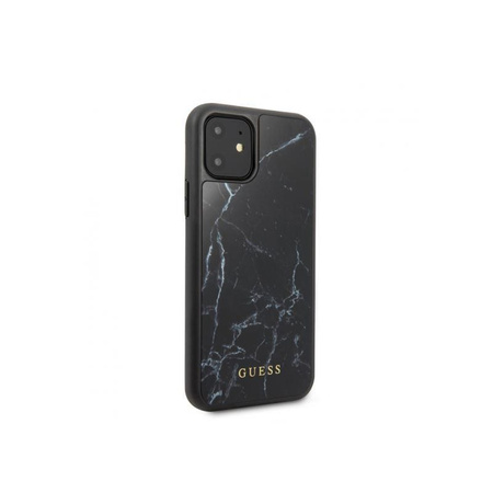 Coque rigide en verre trempé Guess Marble - Coque iPhone 11 (noir)