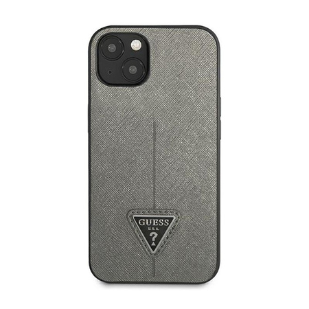 Guess Saffiano Dreieck Logo Tasche - iPhone 14 Plus (silber)