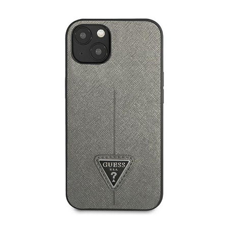 Guess Saffiano háromszög logós tok - iPhone 14 Plus (ezüst)