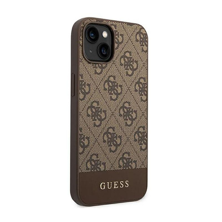 Guess 4G Bottom Stripe Metal Logo Collection - pouzdro pro iPhone 14 Plus (hnědé)