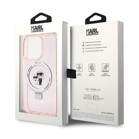 Karl Lagerfeld Ring Stand Karl & Choupette MagSafe - iPhone 15 Pro Case (rose)