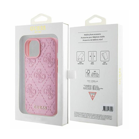 Guess Leder 4G gestempelt - iPhone 15 Tasche (rosa)