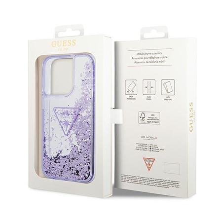 Pouzdro Guess Liquid Glitter Triangle Logo - pouzdro pro iPhone 14 Pro Max (fialové)