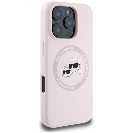 Karl Lagerfeld Silicone Double Heads And Circle MagSafe - Coque pour iPhone 16 Pro (rose)