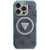 Guess IML Metal Glitter 4G Circle Triangle MagSafe - Coque pour iPhone 16 Pro Max (bleu)