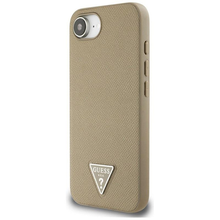 Guess szemcsés háromszög MagSafe - tok iPhone 16e készülékhez (barna)
