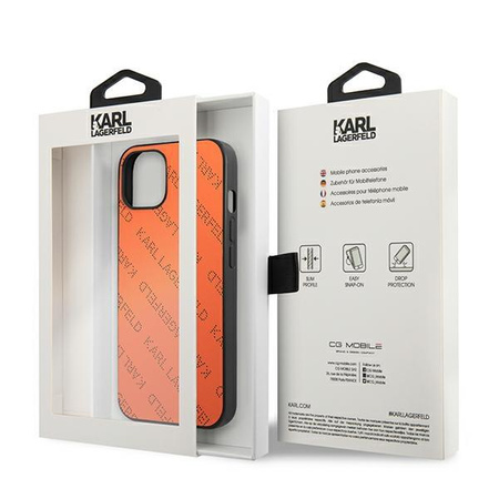 Karl Lagerfeld Perforated Allover - pouzdro pro iPhone 13 Mini (oranžové)