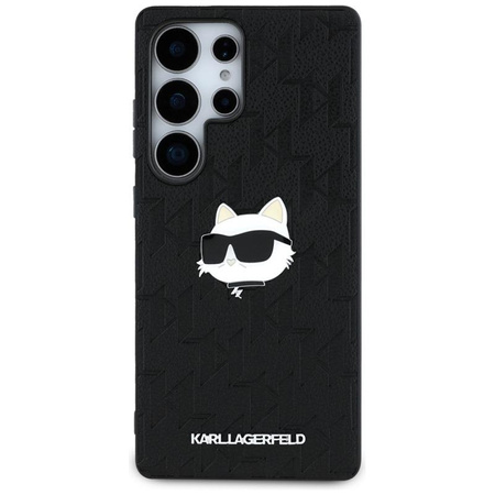 Karl Lagerfeld Bőr monogram tűs logós Choupette fej - Samsung Galaxy S25 Ultra tok (fekete)