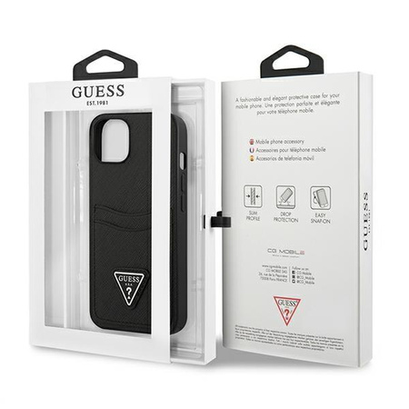Pouzdro Guess Saffiano Double Card Triangle - iPhone 13 (černé)