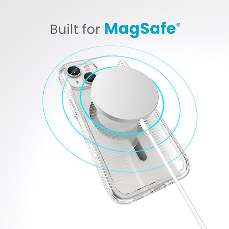 Speck Gemshell Grip + MagSafe - Coque pour iPhone 15 (Transparent / Finition chromée)