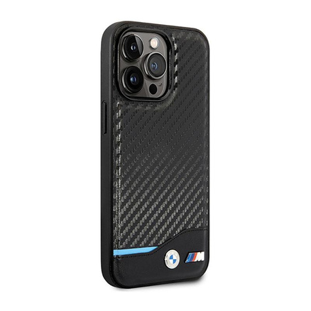 BMW Leather Carbon Blue Line MagSafe - Case for iPhone 14 Pro (Black)