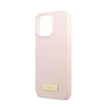 Guess Plaque logo en silicone MagSafe - Étui iPhone 13 Pro Max (rose)