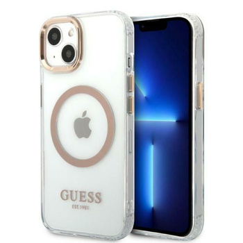 Guess Metal Outline Magsafe - pouzdro pro iPhone 13 (průhledné / zlaté)