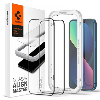 Spigen Alm Glass FC 2-Pack - Tvrzené sklo pro iPhone 16e / iPhone 14 / iPhone 13 / iPhone 13 Pro 2 ks (černý rámeček)