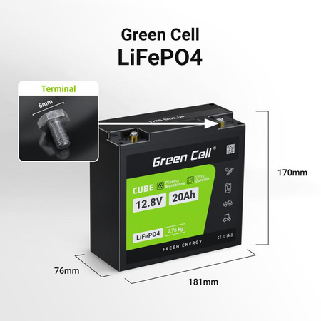 Green Cell - LiFePO4 12V 12,8V 20Ah baterie pro fotovoltaické systémy, karavany a lodě