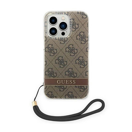 Guess 4G Print Cord - Etui avec dragonne iPhone 14 Pro (marron)