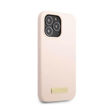 Guess Plaque logo en silicone MagSafe - Étui iPhone 13 Pro Max (rose)