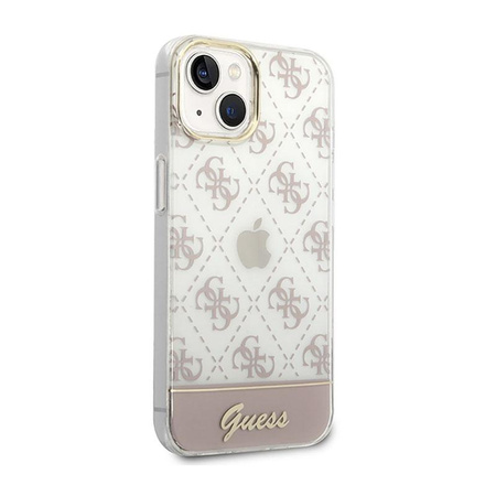 Guess 4G Stripe Script Logo Electroplated Pattern - Coque pour iPhone 14 Plus (rose)