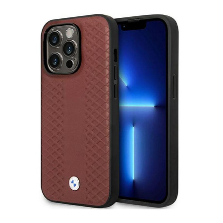 BMW Leather Diamond Pattern - Étui pour iPhone 14 Pro (bordeaux)