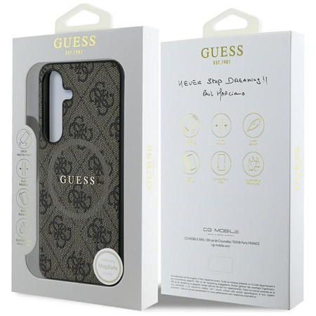 Guess Leather 4G Coloured Ring Classic Logo MagSafe - étui pour Samsung Galaxy S25 (marron)