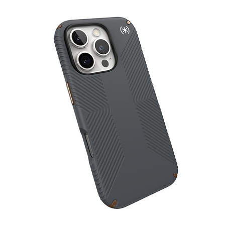 Speck Presidio2 Grip - iPhone 16 Pro Hülle (Anthrazitgrau / Kühlbronze / Weiß)